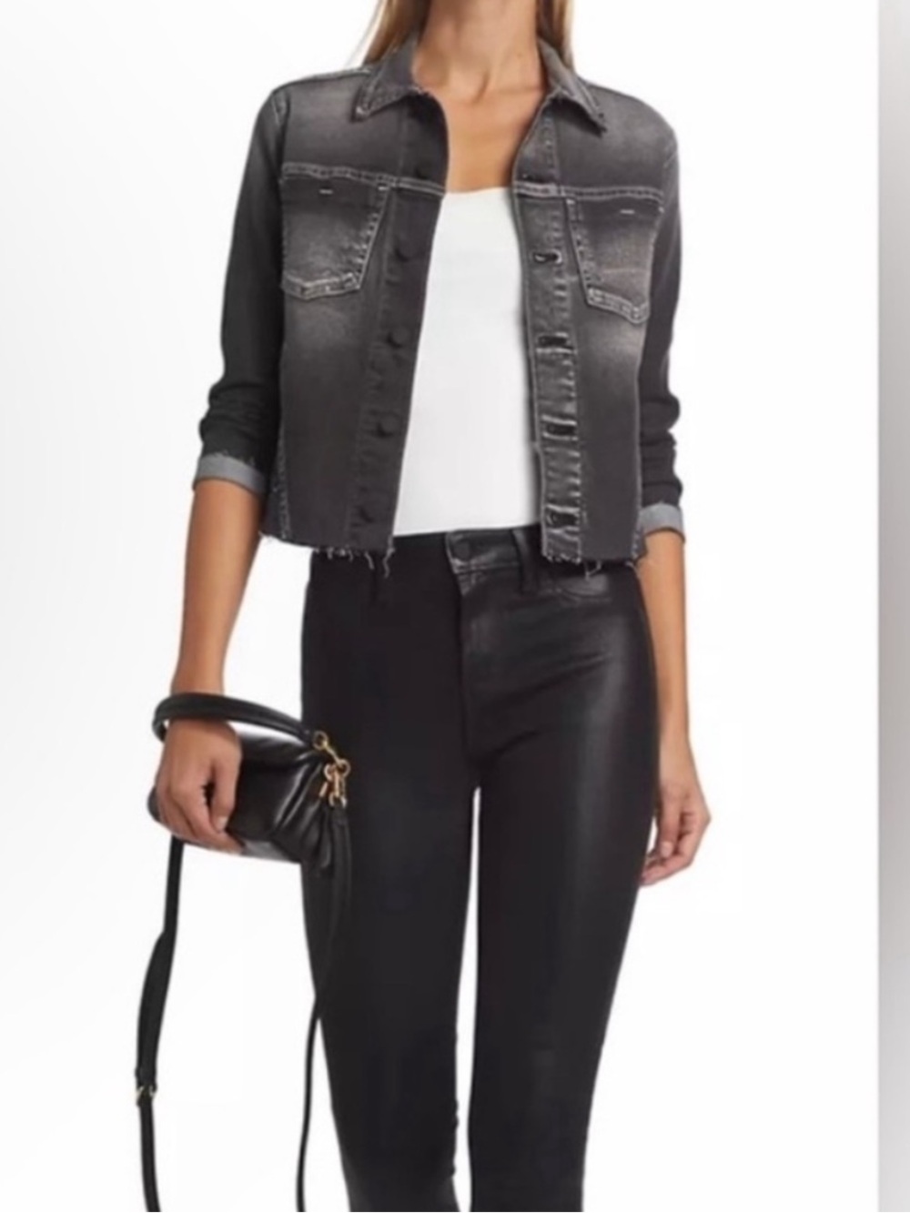 L'AGENCE Janelle Slim-Fit Raw-Hem Denim Jacket Size Large